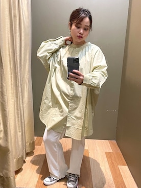 「イエロー」｜「アイテム（チュニック）」を使った、REIさん（レディース・152cm）の春コーディネート