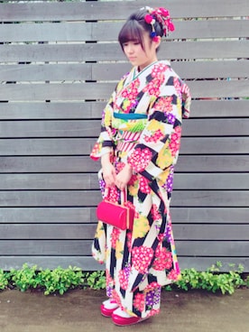 「ふりふ」｜「アイテム（浴衣）」を使った、み。さん（レディース・159cm）の冬コーディネート