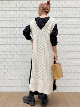 「ロングニットワンピ」｜ViS onlineさん（レディース・161cm）の秋コーディネート