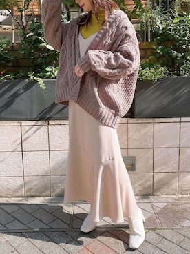 「ケーブルカーディガン」｜「アイテム（ワンピース/ドレス）」を使った、ViS onlineさん（レディース・162cm）の秋コーディネート