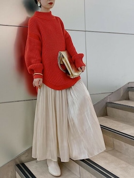 「オレンジニット」｜ViS onlineさん（レディース・148cm）の冬コーディネート