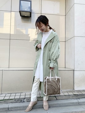 「アイテム（トレンチコート、グリーン系）」を使った、ViS onlineさん（レディース・152cm）の春コーディネート