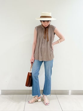 「カンカン帽」｜「アイテム（サンダル）」を使った、ViS onlineさん（レディース・163cm）の夏コーディネート