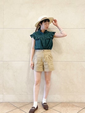 「VIS（ビス）のストレッチツイルショートパンツ（その他パンツ）」を使った、ViS onlineさん（レディース・163cm）の夏コーディネート
