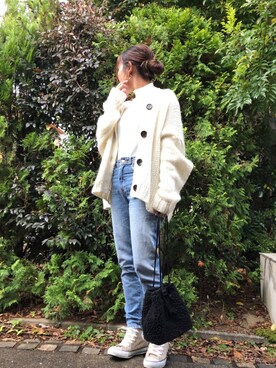「ZARA（ザラ）のアイテム（カーディガン/ボレロ、ホワイト系）」を使った、seriiinaさん（レディース・158cm）の秋コーディネート