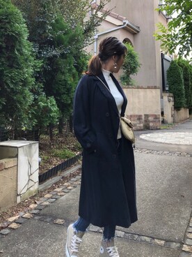 「アイラブCONVERSE」｜「アイテム（トレンチコート）」を使った、seriiinaさん（レディース・158cm）の冬コーディネート