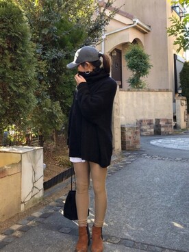 「ZARA（ザラ）のアイテム（ニット/セーター、ブラック系）」を使った、seriiinaさん（レディース・158cm）の冬コーディネート