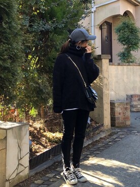 「ZARA（ザラ）のアイテム（ニット/セーター、ブラック系）」を使った、seriiinaさん（レディース・158cm）の冬コーディネート