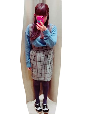 「BEAMS HEART（ビームスハート）のアイテム（ニット/セーター、ブルー系）」を使った、enapiiiiiさん（レディース・153cm）の冬コーディネート