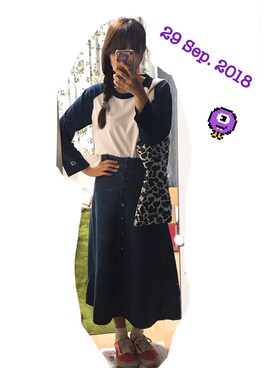 「お買い物」｜「アイテム（トートバッグ）」を使った、enapiiiiiさん（レディース・153cm）の秋コーディネート
