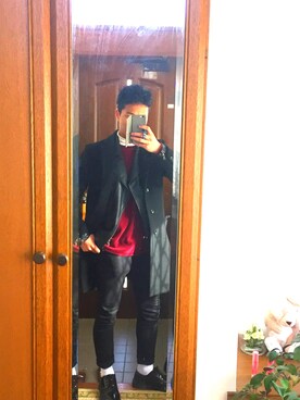 「GU（ジーユー）の（GU）スキニーフィットジーンズ（MEN ⁄ ジーンズ）」を使った、石油王さん（メンズ・170cm）の冬コーディネート