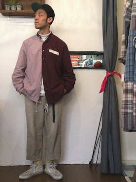 「アイテム（モッズコート、レッド系）」を使った、higeさん（メンズ・174cm）の冬コーディネート