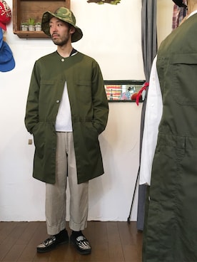 「ショップコート」｜「アイテム（ノーカラージャケット）」を使った、higeさん（メンズ・174cm）の春コーディネート