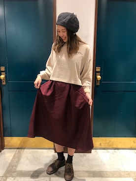 「テラコッタ」｜「アイテム（ハンチング/ベレー帽）」を使った、うーさん ☁︎ 。さん（レディース・165cm）の夏コーディネート