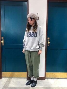 「スウエット」｜「アイテム（ハンチング/ベレー帽）」を使った、うーさん ☁︎ 。さん（レディース・165cm）の冬コーディネート