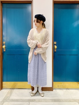 「ehka sopo（エヘカソポ）のかぎ針編みビスチェ（ニット/セーター）」を使った、うーさん ☁︎ 。さん（レディース・165cm）の冬コーディネート