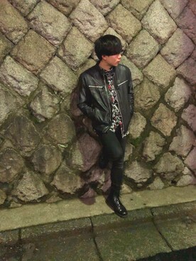 「G-STAR RAW（ジースターロゥ）のアイテム（ライダースジャケット）」を使った、ｵﾘさん（メンズ・165cm）の秋コーディネート