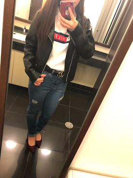 「TOMMY HILFIGER」｜「アイテム（ライダースジャケット）」を使った、a-yaさん（レディース・150cm）の秋コーディネート