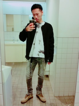 「UNUSED（アンユーズド）のアイテム（ノーカラージャケット）」を使った、Y-DRAGONさん（メンズ・176cm）の冬コーディネート