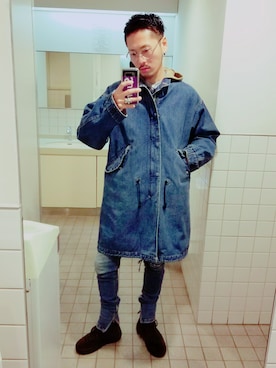 「UNUSED（アンユーズド）のアイテム（モッズコート）」を使った、Y-DRAGONさん（メンズ・176cm）の冬コーディネート