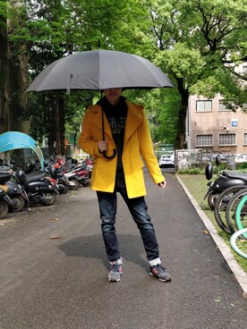 「アイテム（ダッフルコート、イエロー系）」を使った、ParadiseZeroさん（メンズ・181cm）の春コーディネート