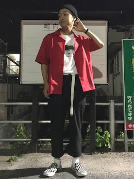 「アイテム（スリッポン、その他）」を使った、べーたろさん（メンズ・174cm）の春コーディネート