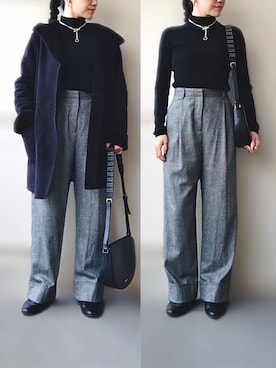 「無印良品」｜希々さん（レディース・157cm）の冬コーディネート