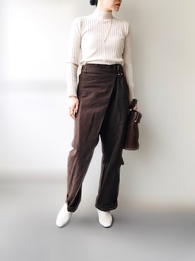 「巻きパンツ」｜希々さん（レディース・157cm）の冬コーディネート
