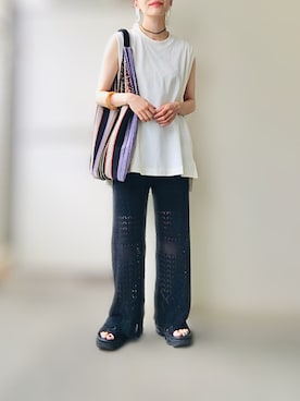 「アイテム（パンツ）」を使った、希々さん（レディース・157cm・30代）の夏コーディネート