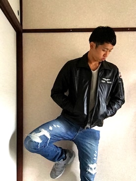 「新作」｜「アイテム（ライダースジャケット）」を使った、Takumiさん（メンズ・175cm）の秋コーディネート