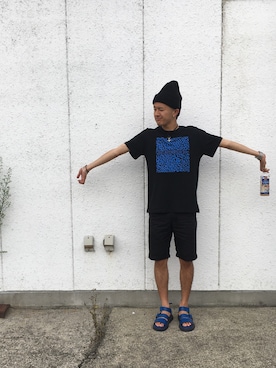 「SHAREEF（シャリーフ）のアイテム（ニットキャップ/ビーニー）」を使った、RYONCHYさん（メンズ・169cm）の夏コーディネート
