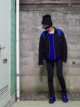 「SHAREEF（シャリーフ）のアイテム（ニットキャップ/ビーニー）」を使った、RYONCHYさん（メンズ・169cm）の秋コーディネート