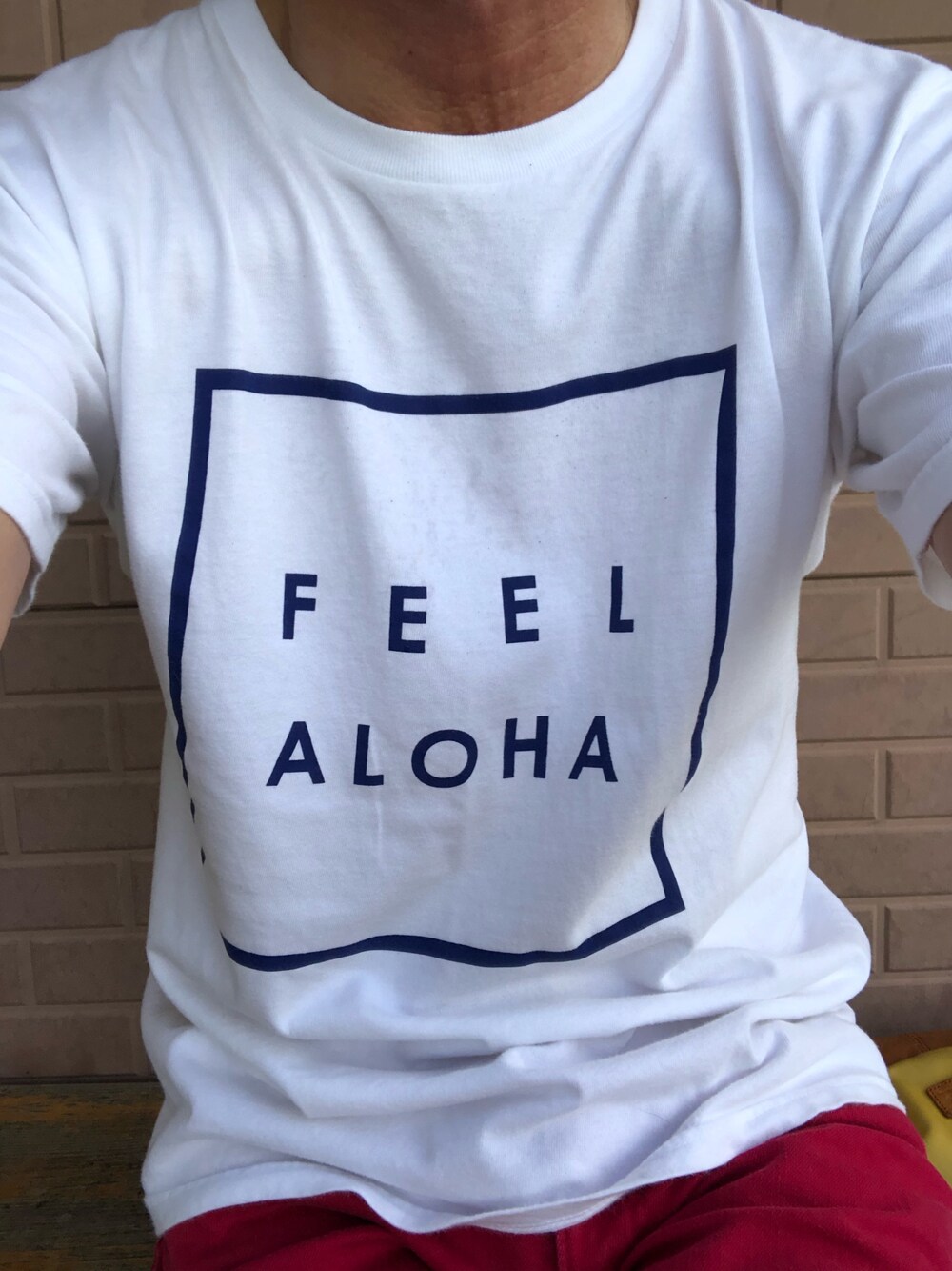「FEEL ALOHAのアイテム（Tシャツ/カットソー、ホワイト系）」を使った、michi-michiさん（メンズ・165cm）の夏コーディネートの1枚目の写真
