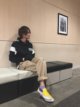 「新作」｜「アイテム（スリッポン）」を使った、だいちさん（メンズ・172cm）の秋コーディネート