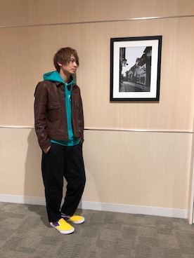 「羊革」｜だいちさん（メンズ・172cm）の秋コーディネート
