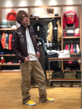 「ワッペン」｜「アイテム（ライダースジャケット）」を使った、だいちさん（メンズ・172cm）の秋コーディネート
