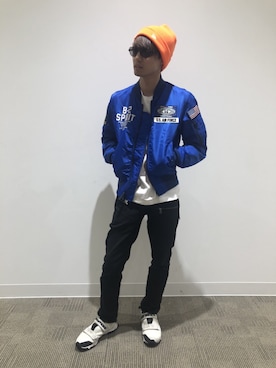 「ニットキャップ」｜「アイテム（MA-1）」を使った、だいちさん（メンズ・172cm）の冬コーディネート