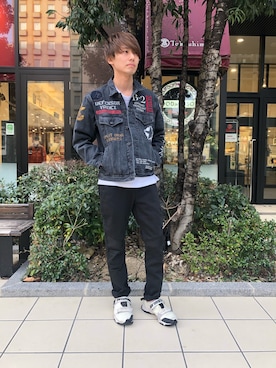 「AVIREX（アヴィレックス）のタイプブルー/B-2 インパクトデニムジャケット/B-2 IMPACT DENIM JACKET（デニムジャケット、ブラック系）」を使った、だいちさん（メンズ・172cm）の冬コーディネート