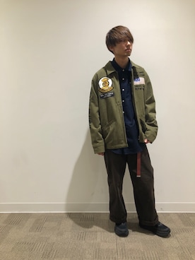 「AVIREX（アヴィレックス）のU.S.A.F. B-2 ジャケット/U.S.A.F. B-2 JACKET（ミリタリージャケット、グリーン系）」を使った、だいちさん（メンズ・172cm）の冬コーディネート