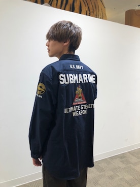 「AVIREX（アヴィレックス）のオックスフォードシャツ　サブマリン/OXFORD SHIRT"SUBMARINE"（シャツ/ブラウス、ブルー系）」を使った、だいちさん（メンズ・172cm）の冬コーディネート