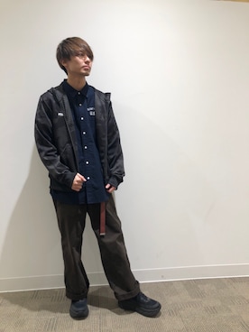 「AVIREX（アヴィレックス）の【PDW】ライトジップアップパーカー/ LIGHT ZIP UP PARKA（パーカー、ブラック系）」を使った、だいちさん（メンズ・172cm）の冬コーディネート