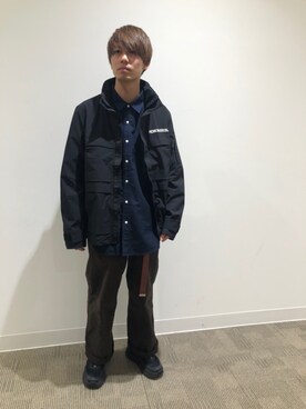 「AVIREX（アヴィレックス）のオックスフォードシャツ　サブマリン/OXFORD SHIRT"SUBMARINE"（シャツ/ブラウス、ブルー系）」を使った、だいちさん（メンズ・172cm）の冬コーディネート