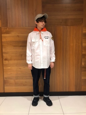 「AVIREX（アヴィレックス）のAVIREX×NEW ERA/　アヴィレックス×ニューエラ/ 9TWENTY/ POLO CAP AVIREX U.S.A FLAG/ ポロキャップ　AVIREXアメリカ国旗/Belle（キャップ、ベージュ系）」を使った、だいちさん（メンズ・172cm）の冬コーディネート