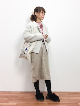 「RAY CASSIN（レイカズン）のアイテム（ライダースジャケット）」を使った、saya☺︎さん（レディース・149cm）の冬コーディネート