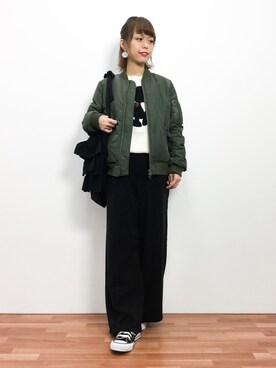「Another Edition（アナザーエディション）のアイテム（MA-1）」を使った、saya☺︎さん（レディース・149cm）の冬コーディネート