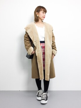 「Right-on（ライトオン）のアイテム（ムートンコート）」を使った、saya☺︎さん（レディース・149cm）の冬コーディネート