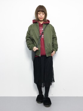 「OLIVE des OLIVE（オリーブデオリーブ）のアイテム（MA-1）」を使った、saya☺︎さん（レディース・149cm）の冬コーディネート