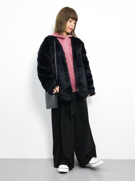 「SpRay（スプレイ）のアイテム（ノーカラージャケット）」を使った、saya☺︎さん（レディース・149cm）の冬コーディネート