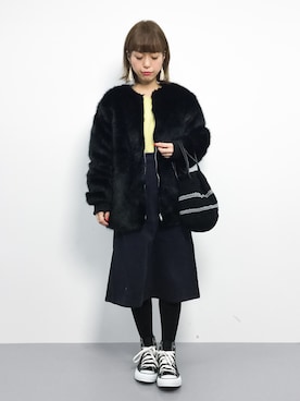 「archives（アルシーヴ）のアイテム（ノーカラージャケット）」を使った、saya☺︎さん（レディース・149cm）の冬コーディネート