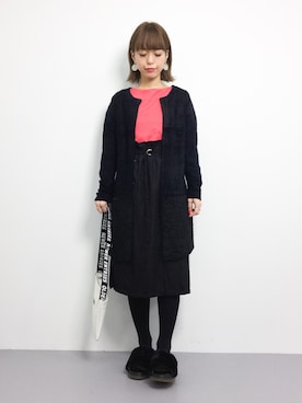 「ROYAL PARTY（ロイヤルパーティー）のアイテム（ノーカラージャケット）」を使った、saya☺︎さん（レディース・149cm）の冬コーディネート